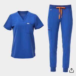 Figs Womens Scrub Set Large/Large Petite - Color Winning Blue
